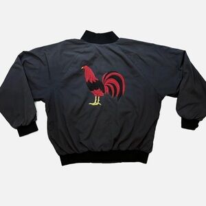 Dark Gray Bomber Coaches Jacket w/ Embroidered Bad Boy & Rooster VTG 80s 90s